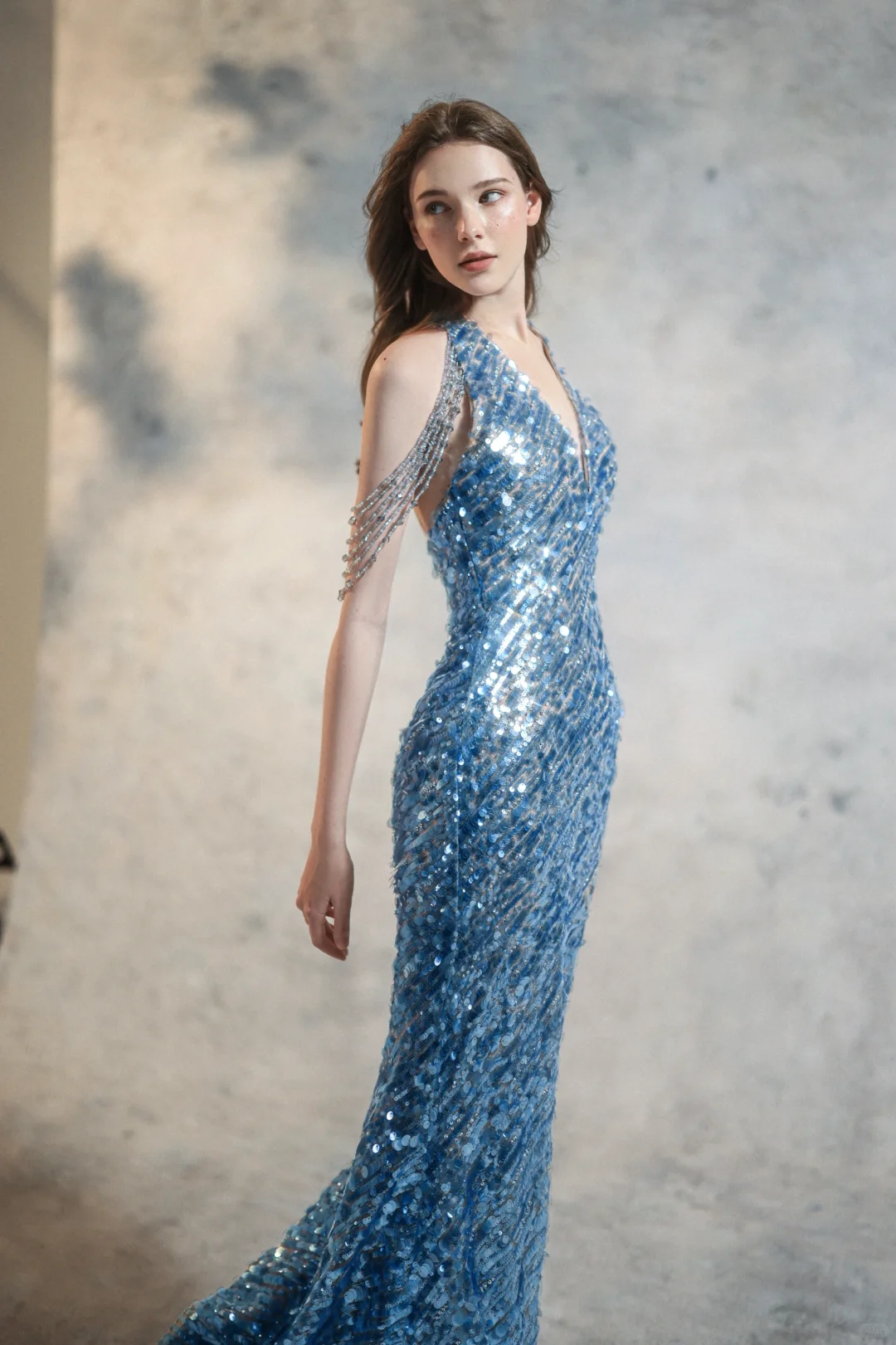 Sexy Blue Mermaid V Neck Beaded Sequin Open Back Long Prom Dress Formal Dress DP3332