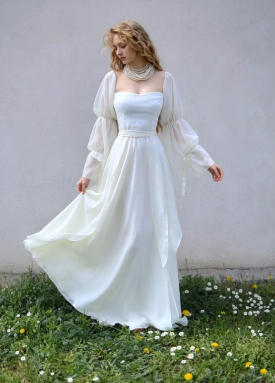 Flowy Elegant Dark Blue Long Sleeve Chiffon Long Party Dress Date Dress DP2932