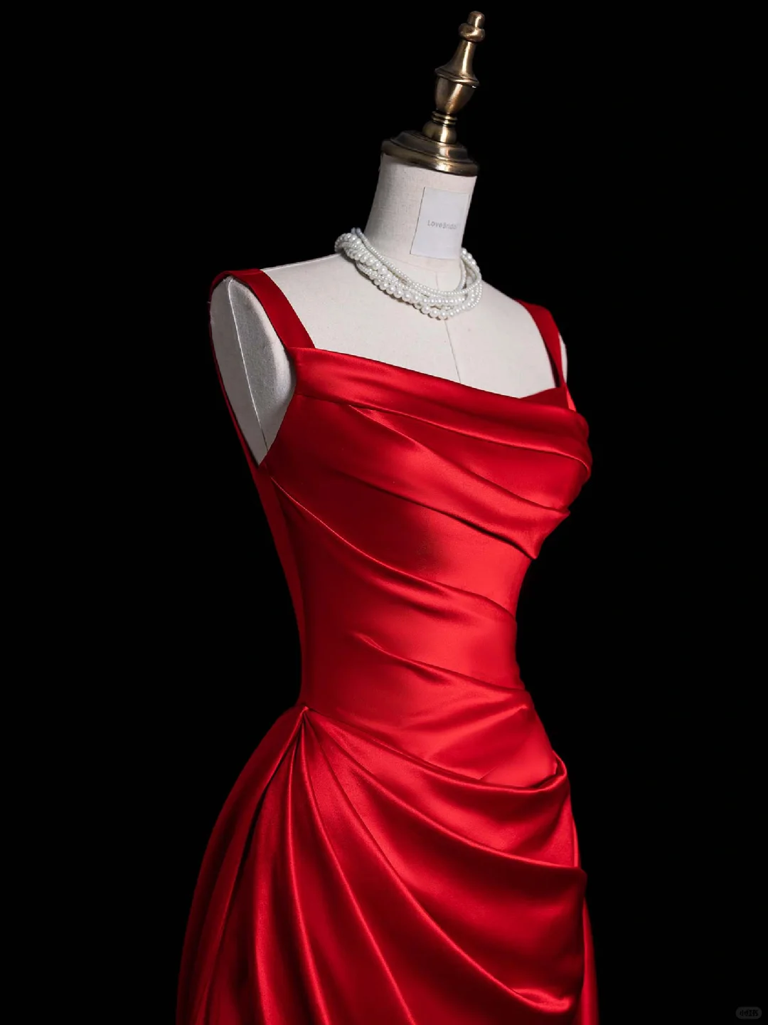 Elegant A Line Strap Red Satin Long Sweep Prom Dress Graduation Prom Dress with Slit DP2210