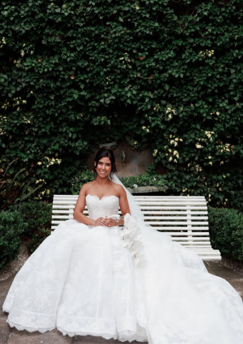 Unique Ball Gown Sweetheart Neck Lace Long Sweep Wedding Dress DP1873