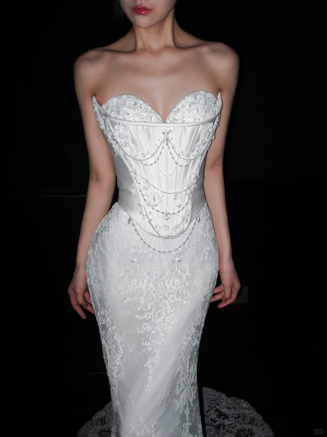Glamorous Mermaid Strapless Corset White Beaded Sequin Lace Long Wedding Dress DP8119