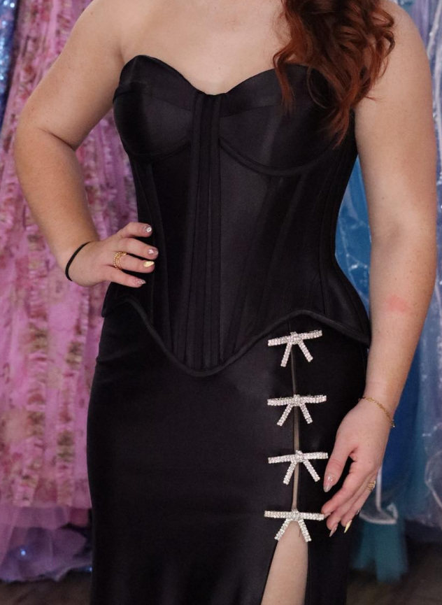 Sexy Black Sheath Sweetheart Neck Corset Satin Slit Long Prom Dress Evening Dress DP6272