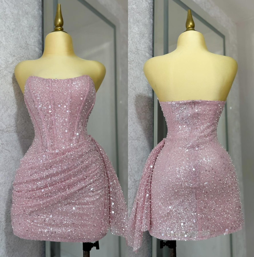 Gorgeous Pink Sequins Short Bodycon Dress Homecoming Dress DP562