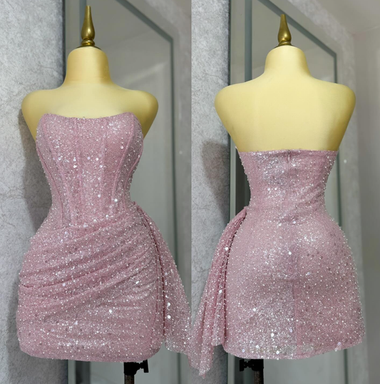 Gorgeous Pink Sequins Short Bodycon Dress Homecoming Dress DP562