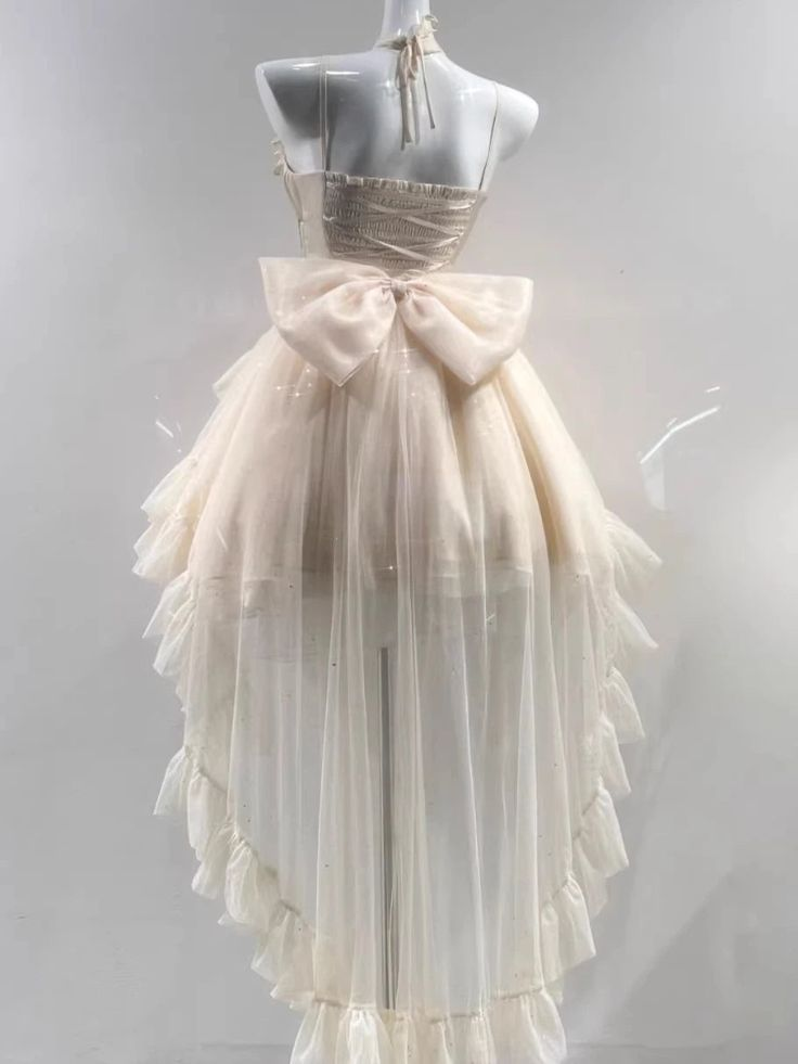 Vintage Apricot Tulle Hi-Low Ruffles Prom Dress Shiny Party Dress DP477