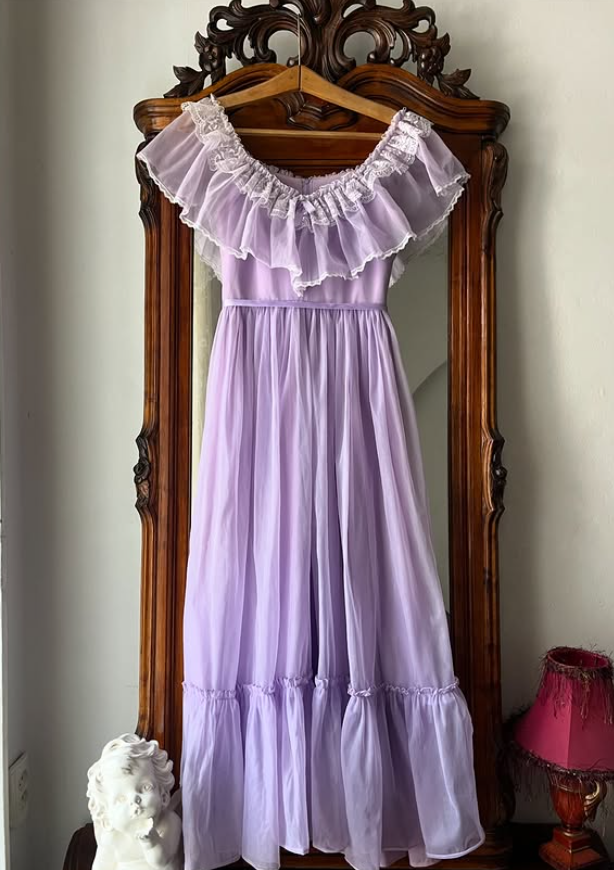Vintage A Line Off the Shoulder Lilac Tulle Prom Dress Evening Dress Date Dress DP5708
