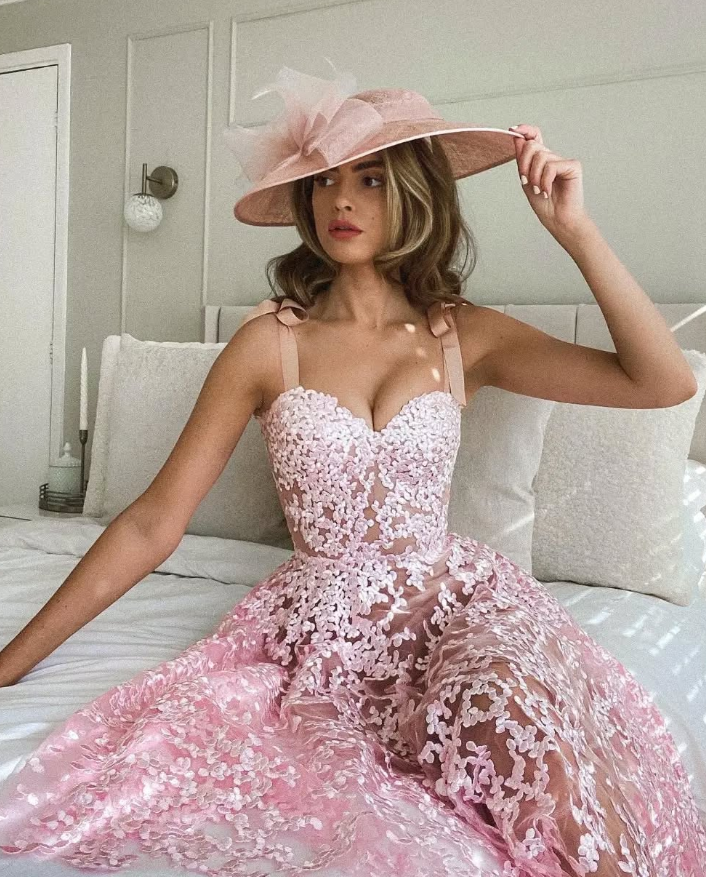 Princess A Line Straps Appliques Pink Tulle Prom Dress Evening Dress DP1720
