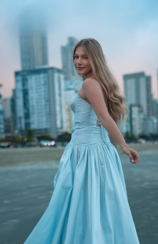 Baby Blue A Line Strapless Satin Long Prom Dress Evening Dress DP6226
