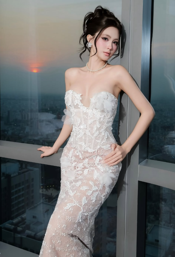 Luxurious Mermaid Sweetheart Neck Lace Tulle Prom Dress Evening Dress DP5923