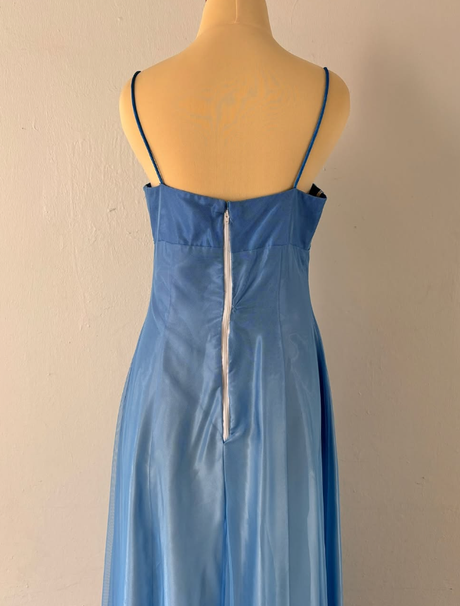 Elegant A Line Spaghetti Strap Beaded Blue Ombre Tulle Satin Prom Dress Evening Dress DP2232