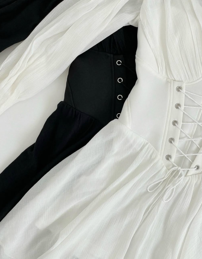 Pretty A Line Long Sleeve Corset Black Chiffon Short Party Dress Homecoming Dress DP3019