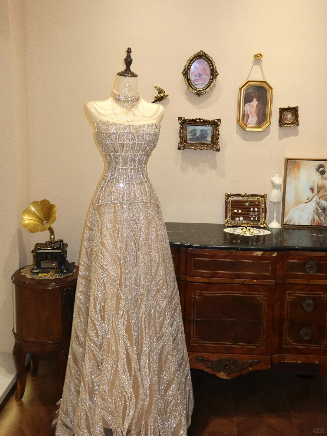 Shiny A Line Strapless Champagne Sequin Tulle Long Prom Dress Evening Dress DP6992