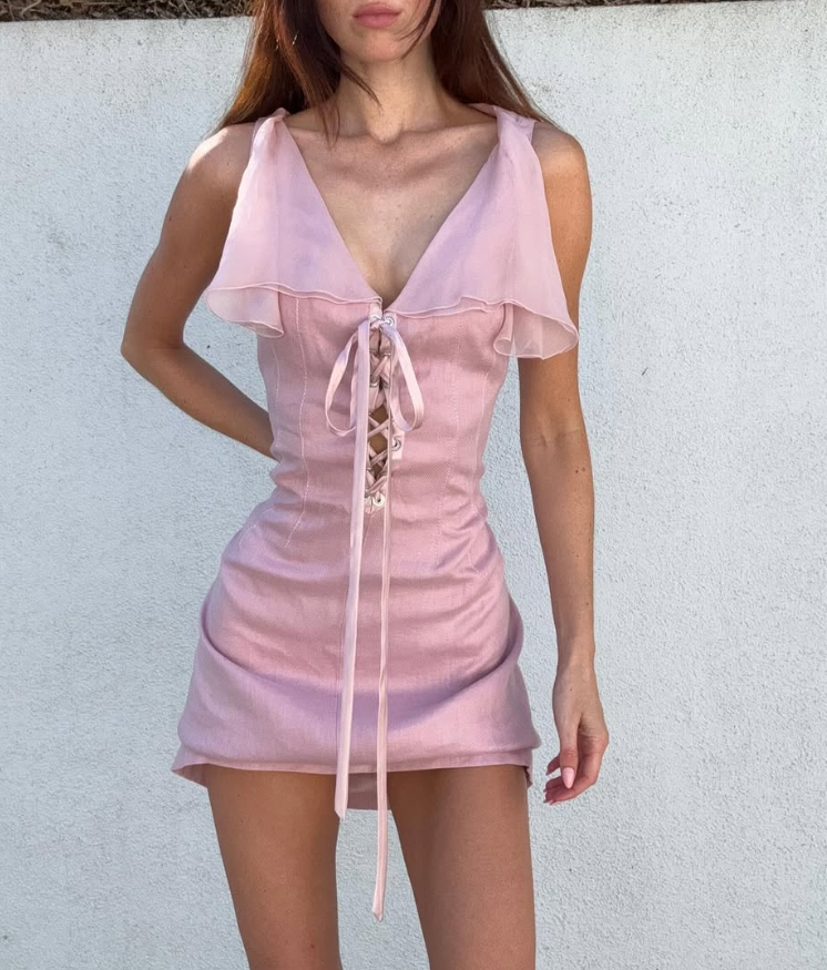 Cute A Line V Neck Pink Chiffon Satin Short Prom Dress Graduation Prom Dress DP2206