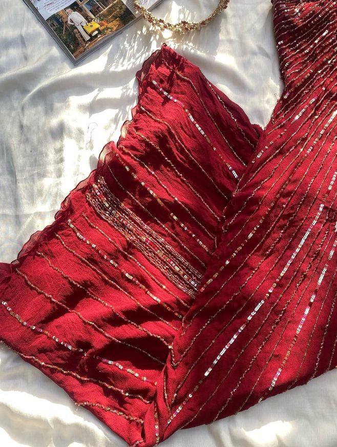 Burgundy Mermaid Halter Beads Sequins Chiffon Prom Dress Evening Dress DP1373