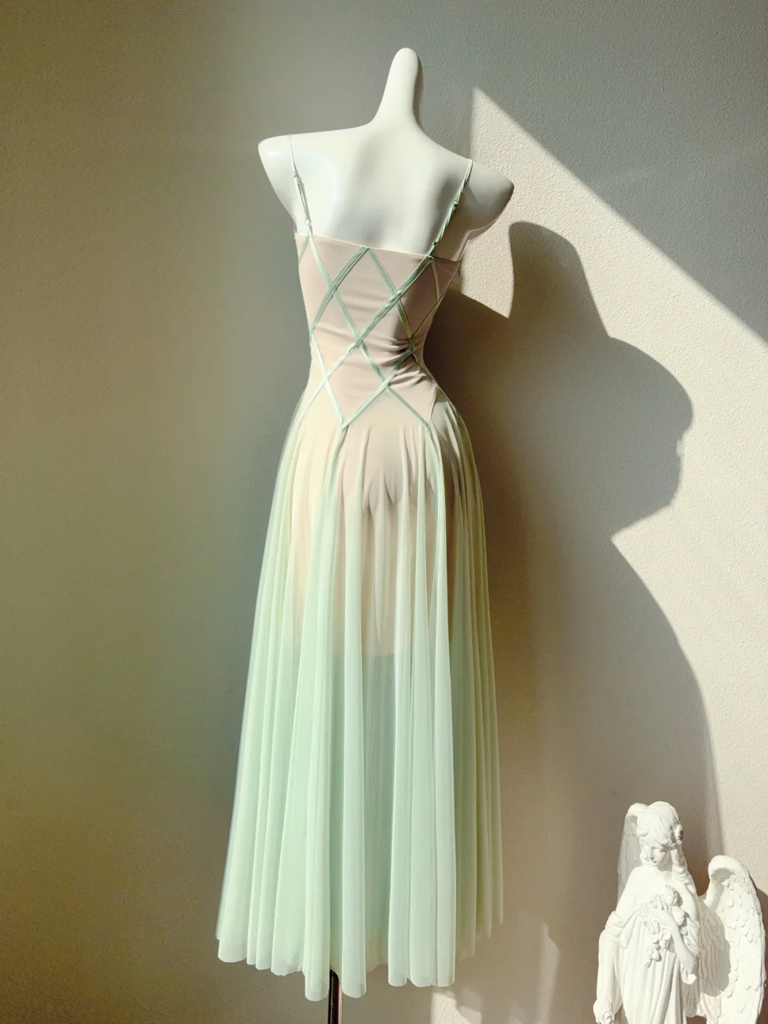 Gentle A Line Spaghetti Strap Green Chiffon Party Dress Cocktail Dress DP2647
