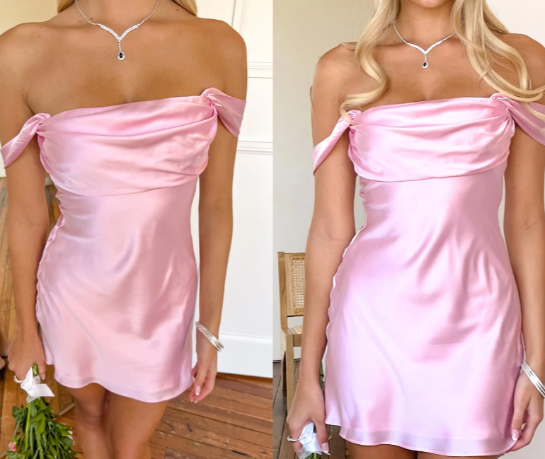 Navy Off-the-shoulder Satin Mini Dress Homecoming Dress DP919