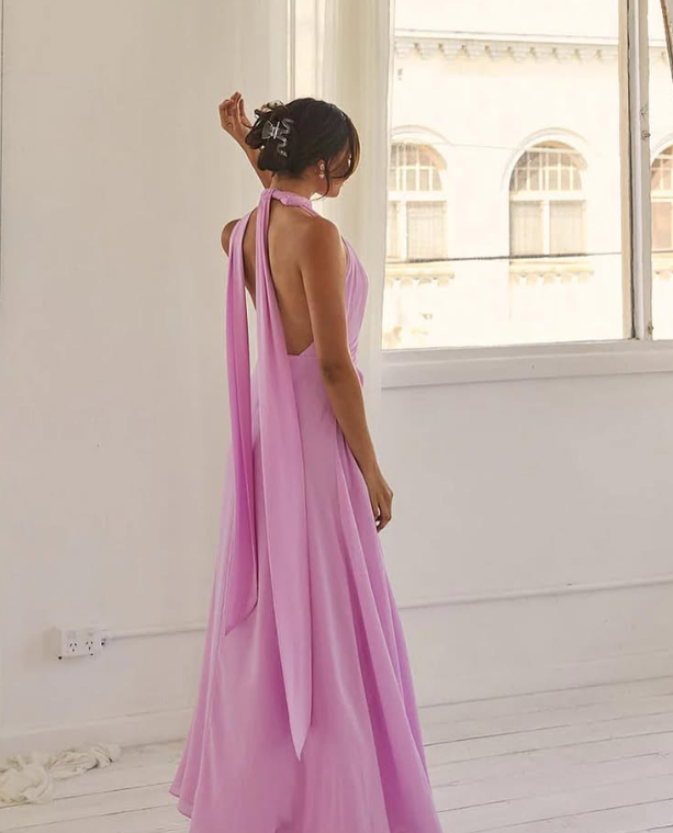 Sexy A Line V Neck Pink Satin Long Prom Dress Evening Dress with Slit DP1343