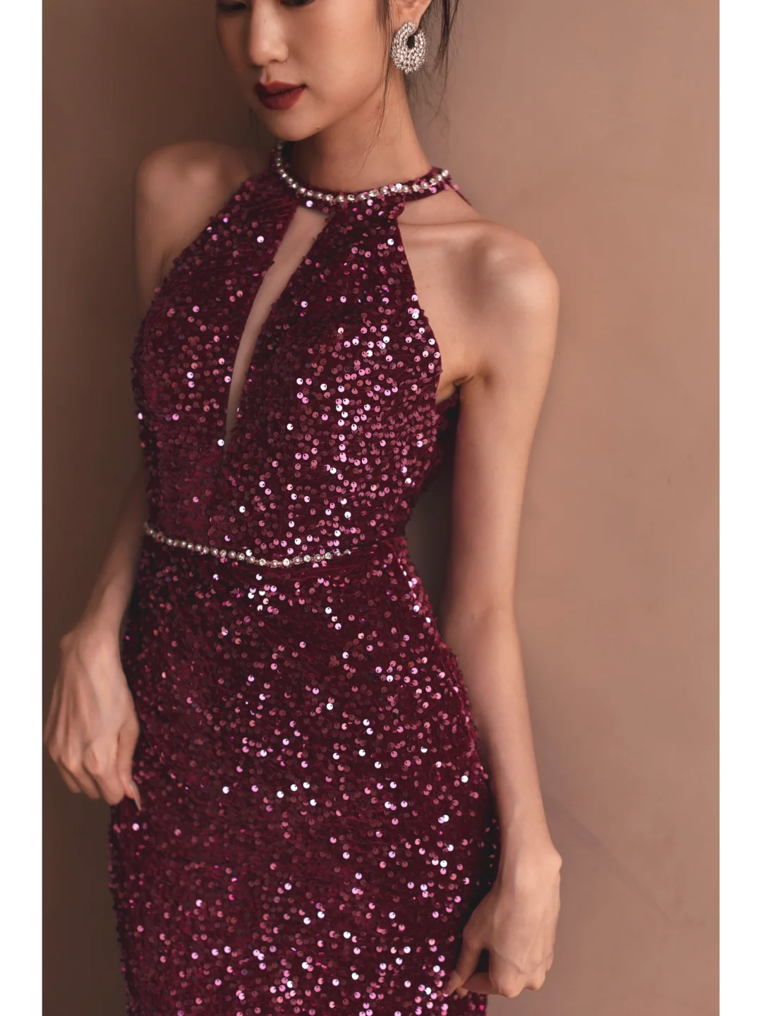 Sexy Purple Mermaid Halter Sequin Open Back Long Prom Dress Formal Dress DP3335
