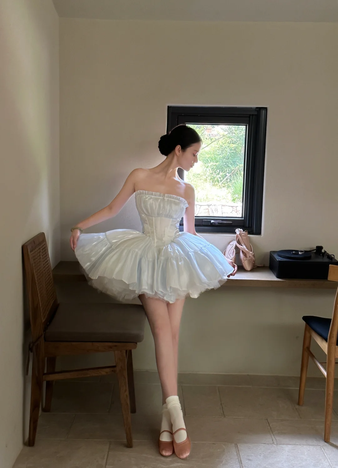 Light Blue A Line Strapless Satin Tulle Short Homecoming Dress Cocktail Dress DP2709
