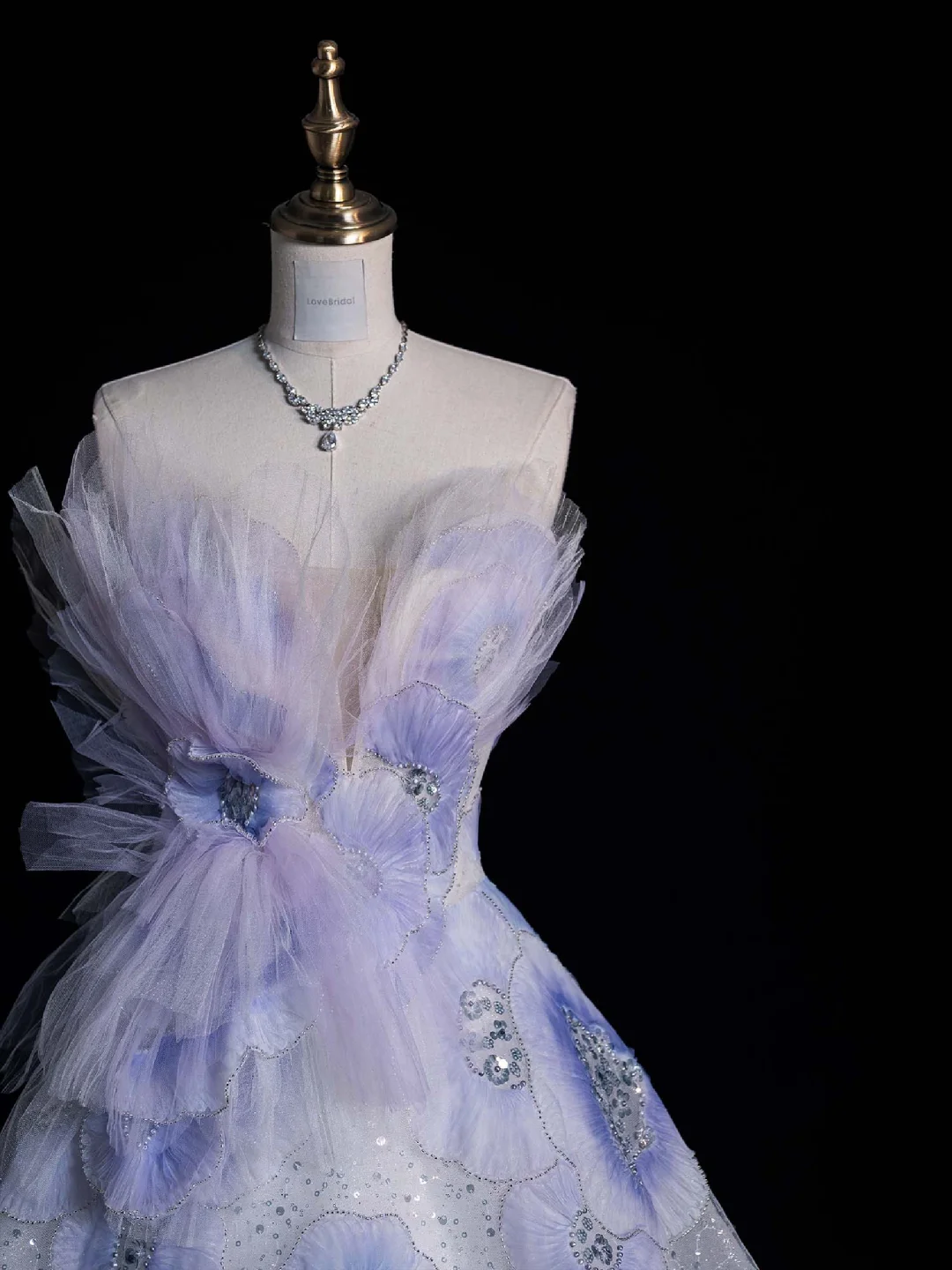 Romantic A Line Strapless Floral Sequin Purple Tulle Long Evening Dress Party Dress DP2299