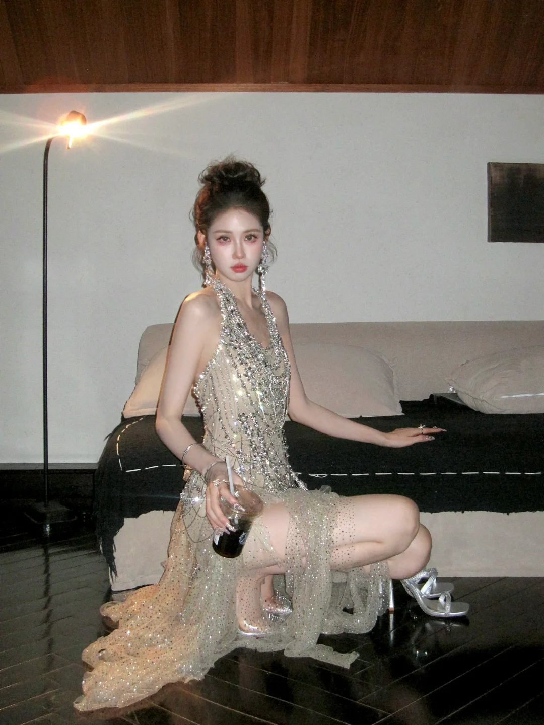 Gorgeous A Line Halter Champagne Sequin Tulle Long Party Dress Prom Dress DP2510