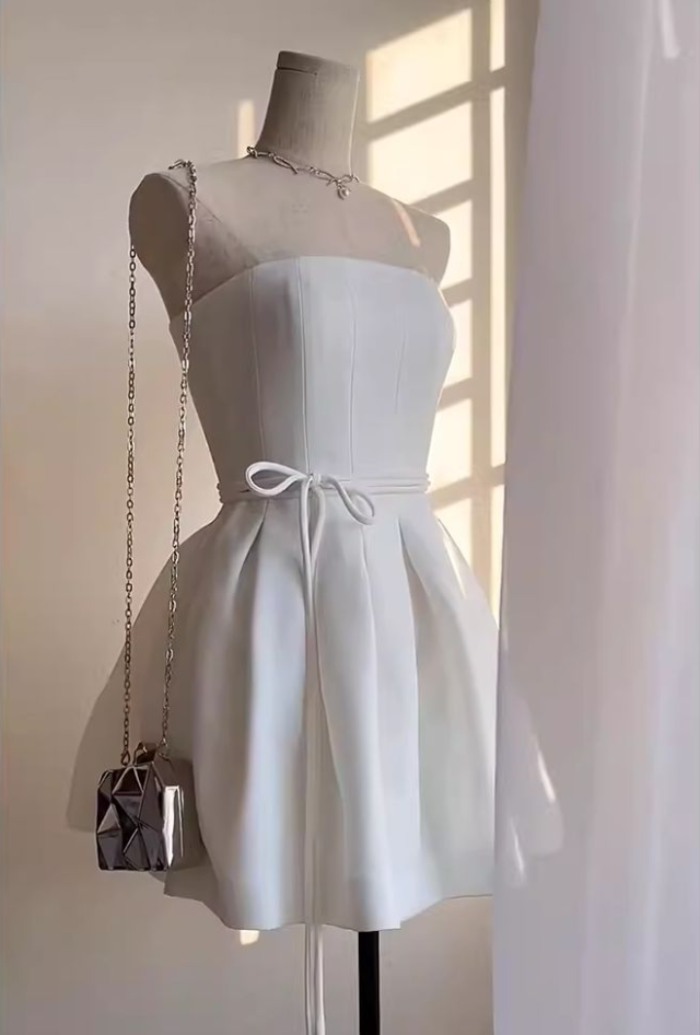 Simple White Birthday Dress Satin Homecoming Dress DP431