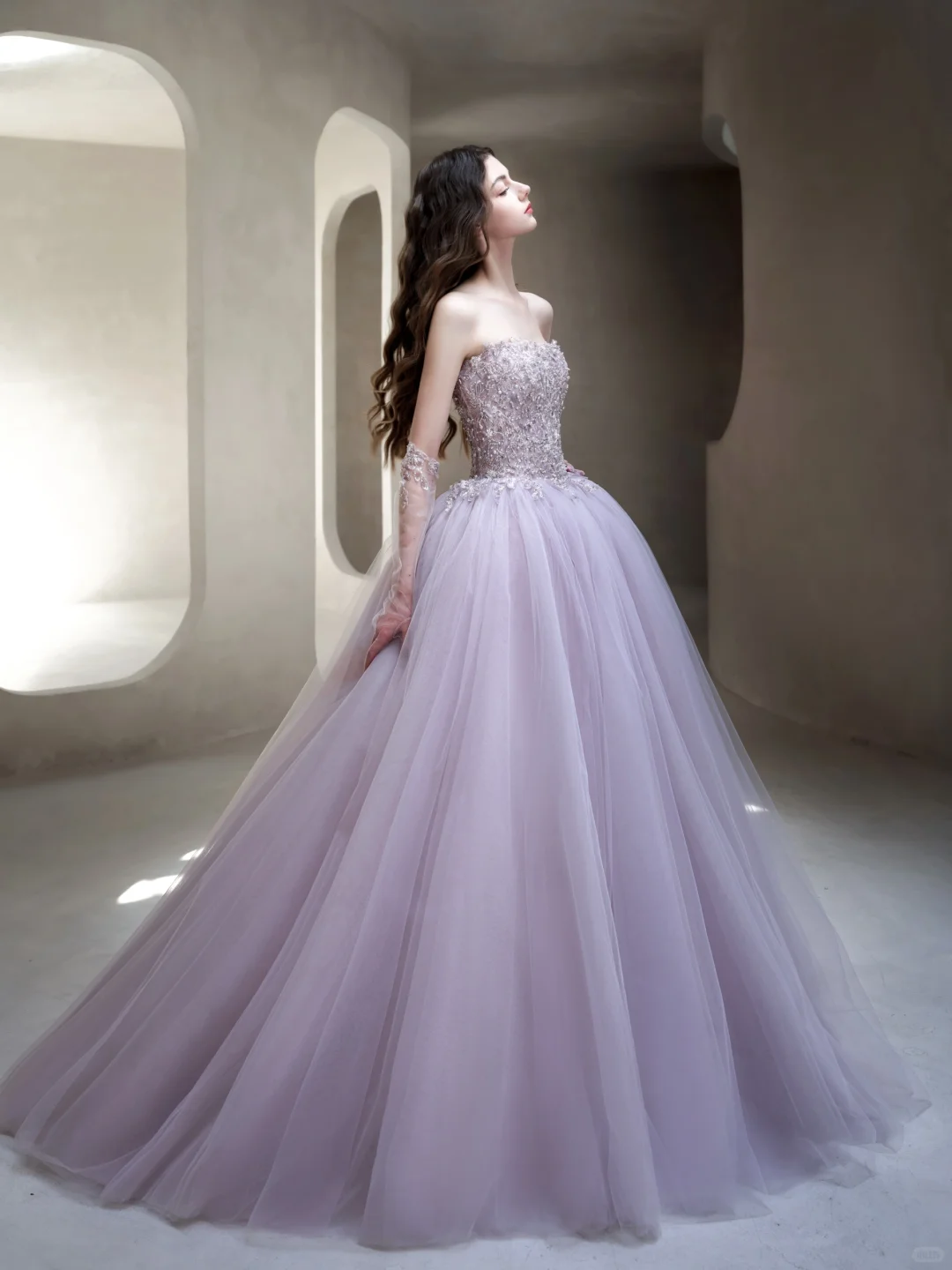 Lilac A Line Sweetheart Neck Beaded Tulle Long Date Dress Prom Dress Evening Dress DP3433