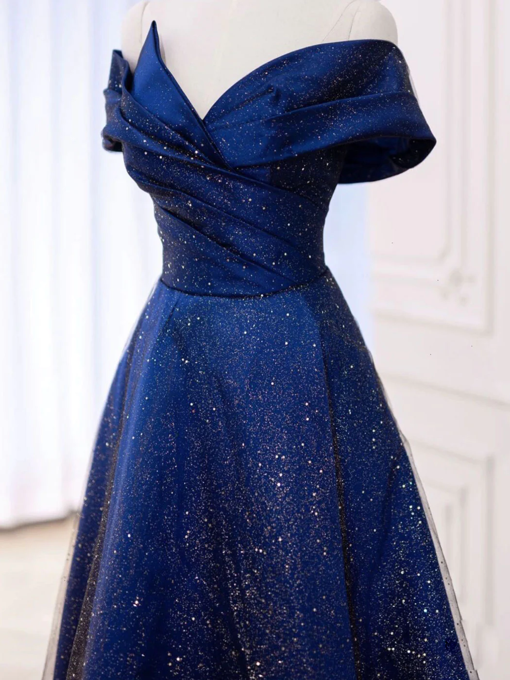 Sparkly Tulle Satin Blue Long Prom Dress,Evening Dress DP064