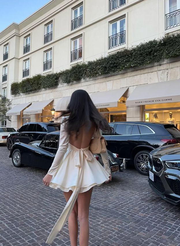 Apricot Backless A Line Long Sleeve Satin Homecoming Dress Cocktail Dress Outfits DP3412