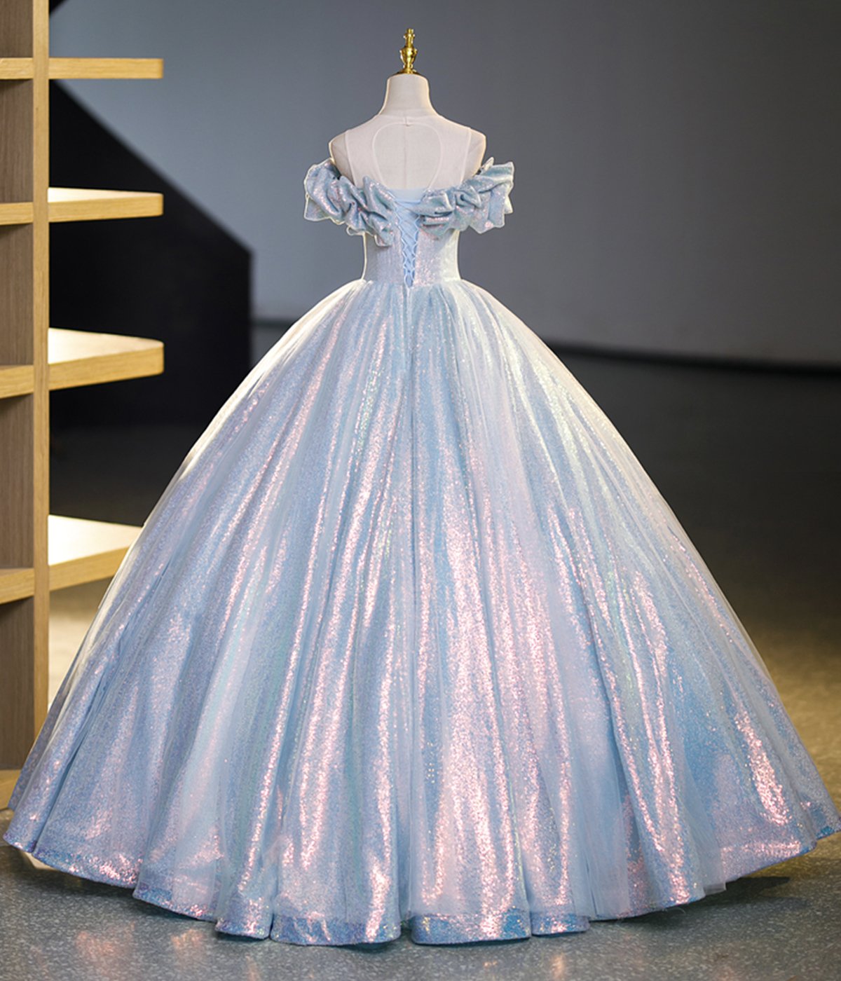Sparkly Sequin Off The Shoulder Long Prom Dress Ball Gown DP364
