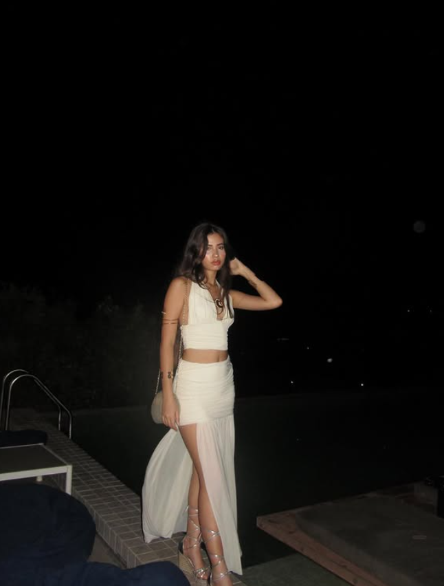 Ivory Two Piece Halter Chiffon Prom Dress Vacation Dress with Slit DP3984