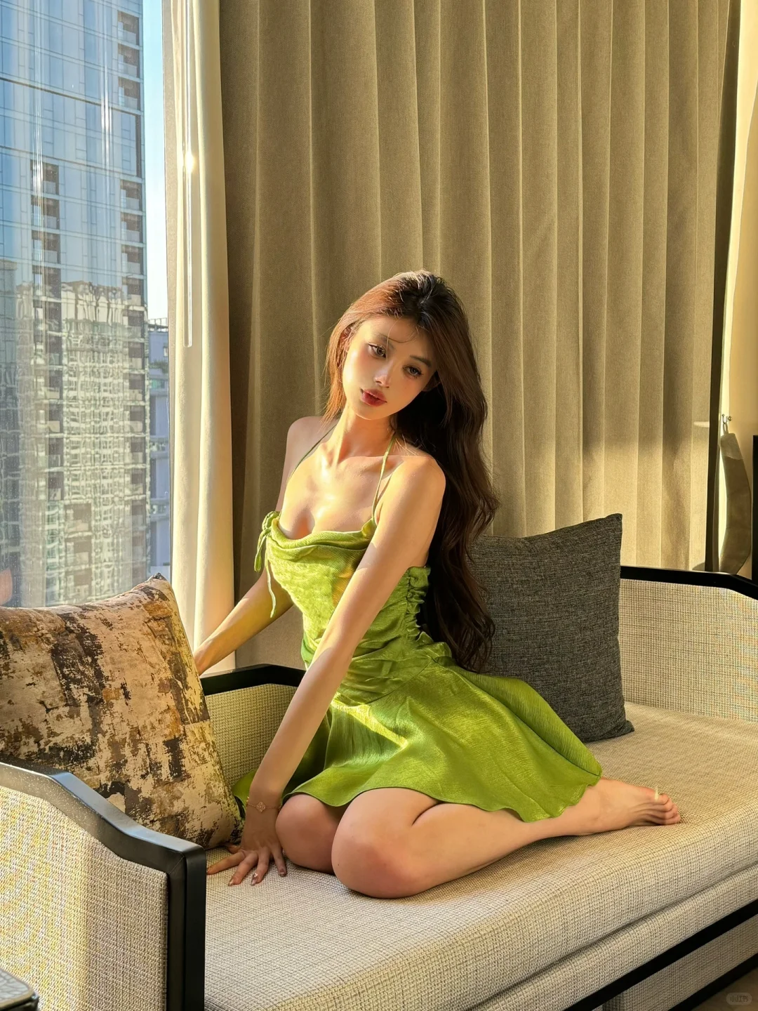 Cute Fresh Green A Line Halter Satin Mini Homecoming Dress Outfits DP3997