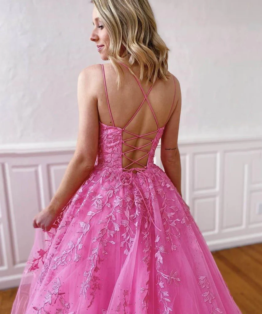 A-line Round Neck Tulle Lace Yellow Prom Dress Formal Dress DP2126