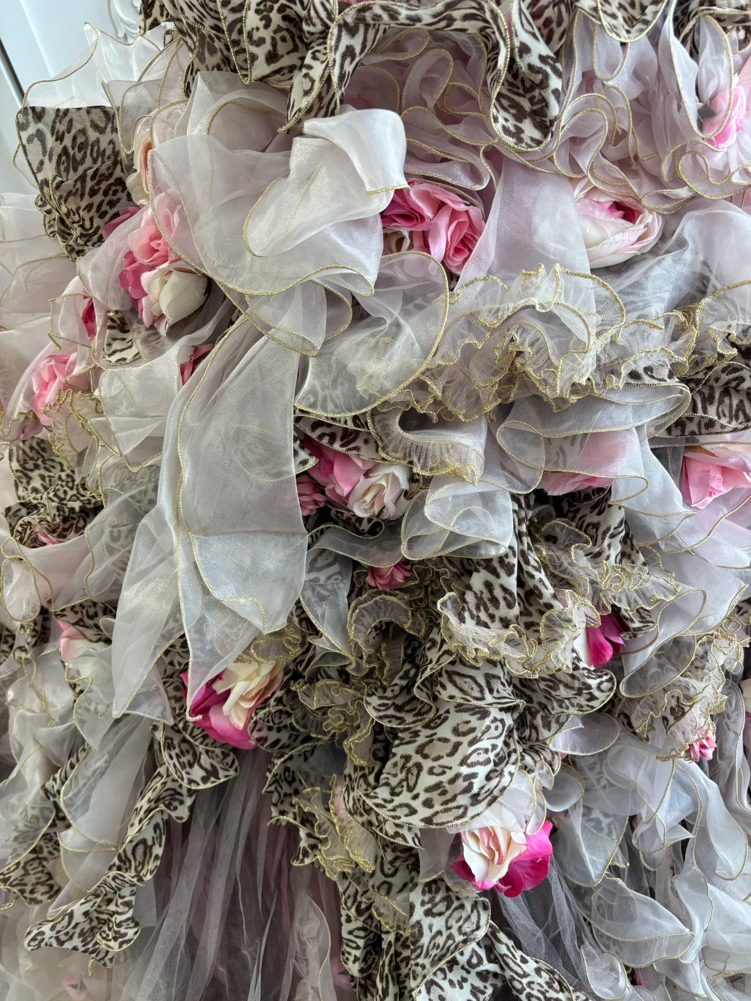 Vintage Leopard Print Ball Gown Strapless 3D Floral Layered Tulle Prom Dress Sweet 16 Dress DP5667
