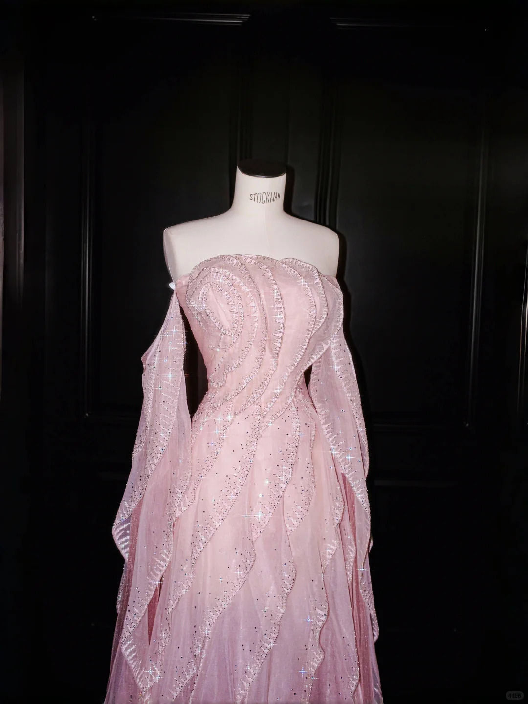 Gentle A Line Off the Shoulder Layered Beaded Pink Organza Long Prom Dress Evening Dress DP2655