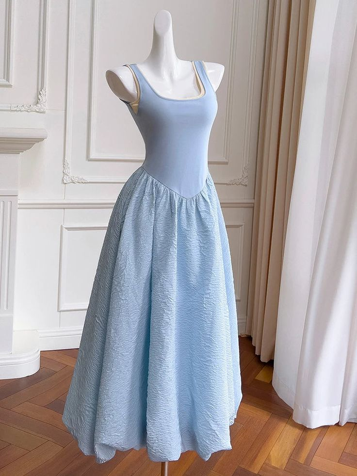 Backless Square Collar Light Blue Elegant Prom Dress DP244