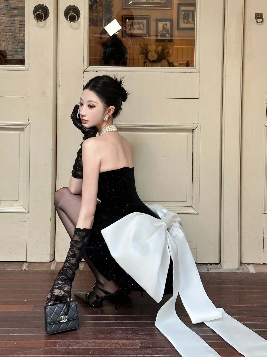 Cute A Line Sweetheart Neck Rhinestone Black Sequin Homecoming Dress with Bow DP2697