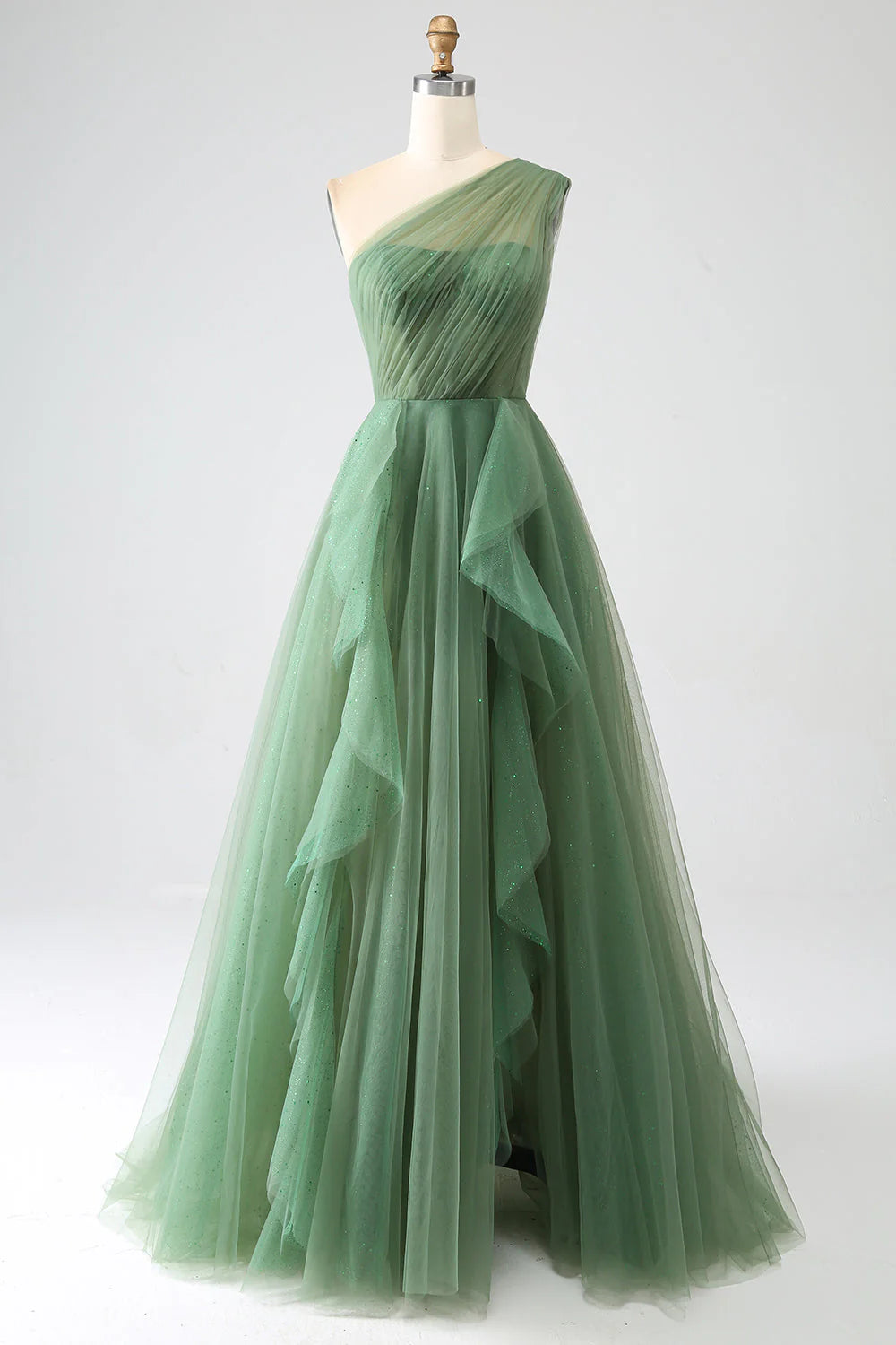 Navy Blue A Line One-Shoulder Tulle Long Prom Dress Evening Dress DP1345