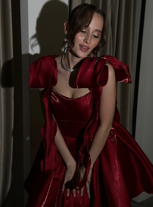 Charming Burgundy A Line Off the Shoulder Bow Satin Mini Homecoming Dress Cocktail Dress DP2980