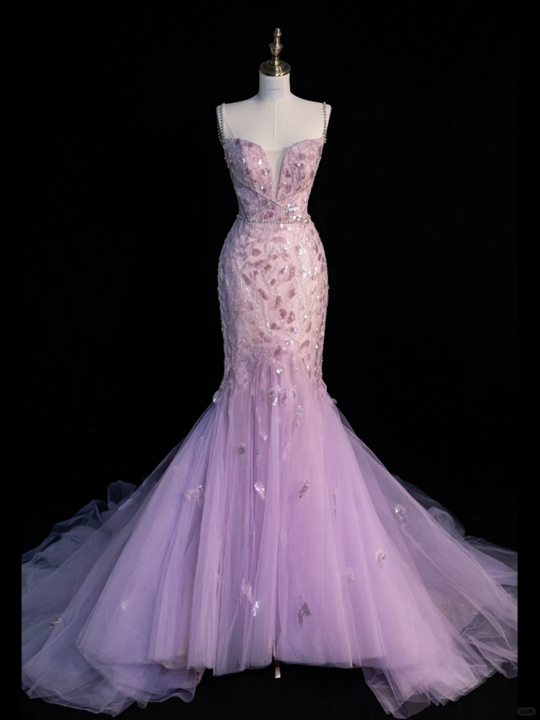 Purple Mermaid Spaghetti Strap Sequin Beaded Tulle Party Dress Evening Dress DP2284