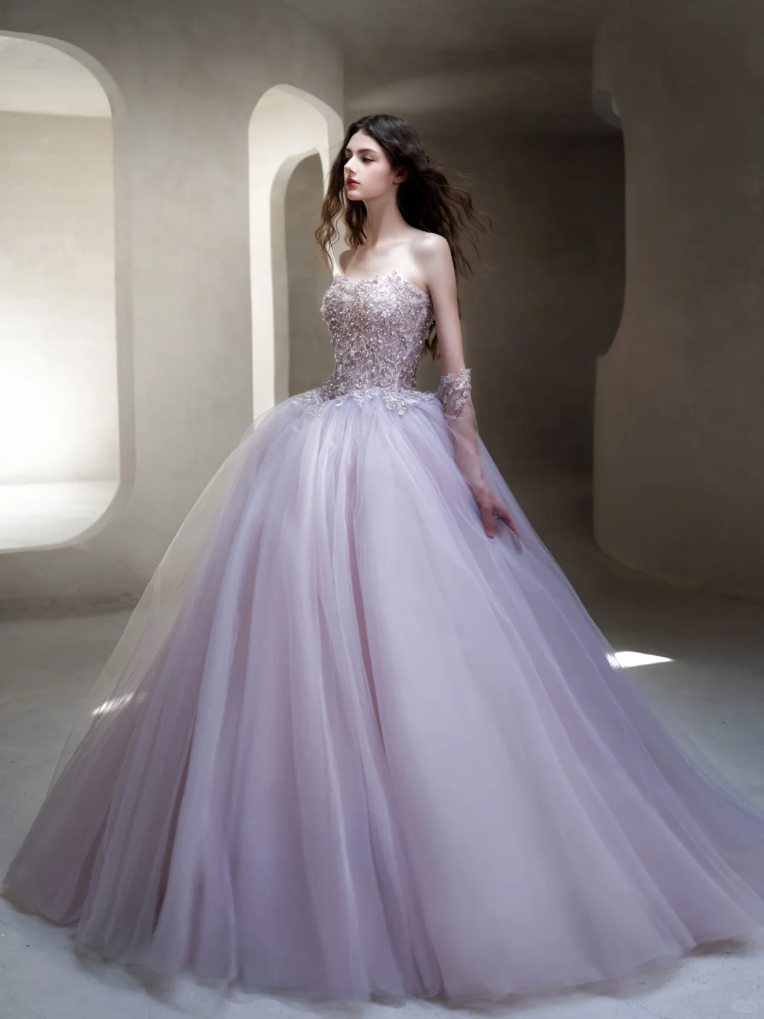 Lilac A Line Sweetheart Neck Beaded Tulle Long Date Dress Prom Dress Evening Dress DP3433