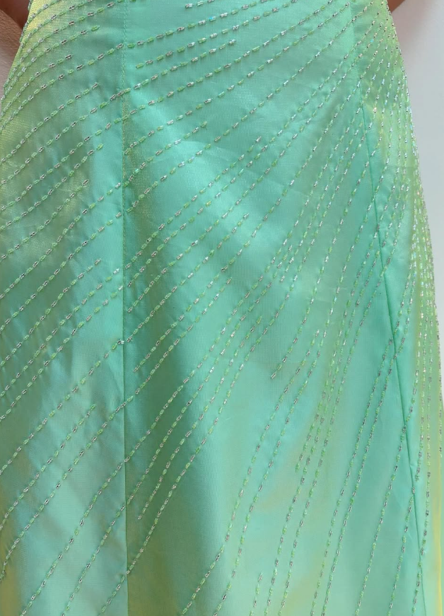 Simple A Line Strapless Beaded Green Satin Long Prom Dress Evening Dress DP1746