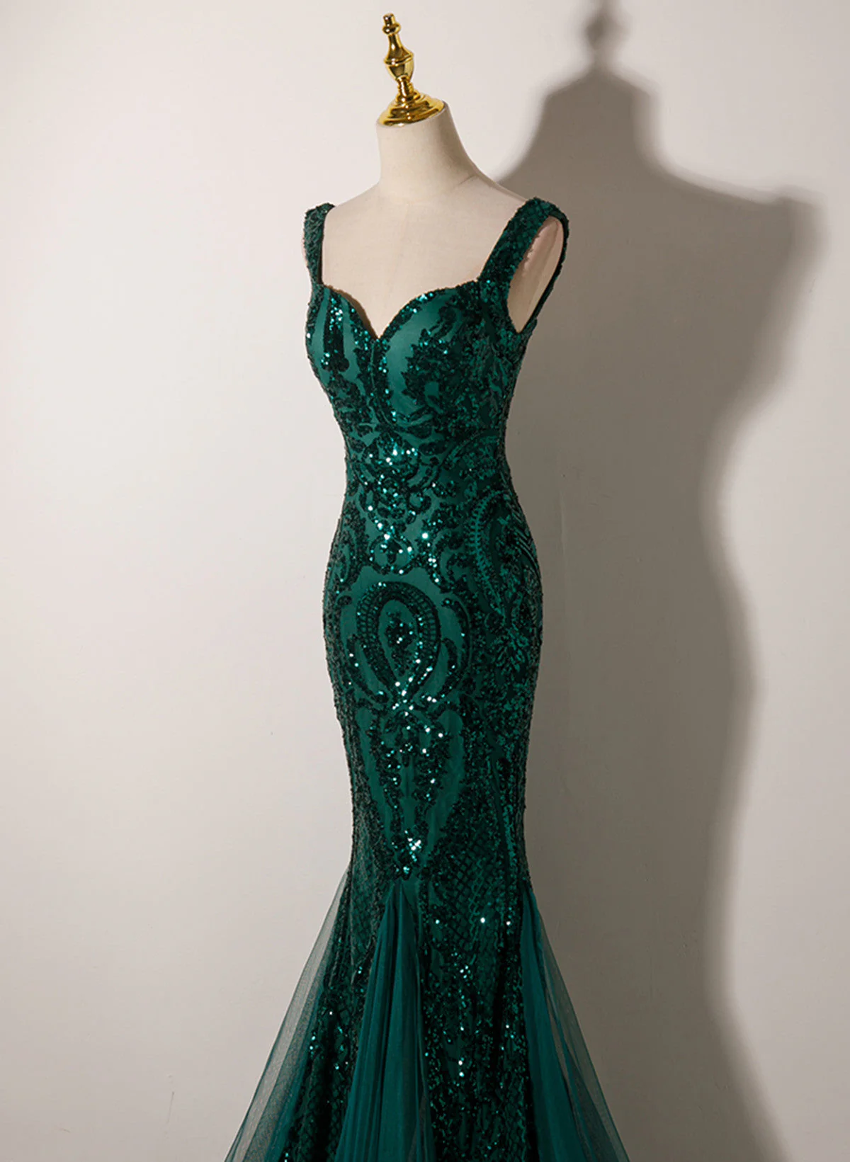 Green Mermaid Long Straps Sequins Long Prom Dress Evening Dress DP230