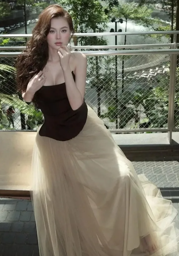 Elegant A Line Strapless Tulle Satin Long Prom Dress Evening Dress DP4264