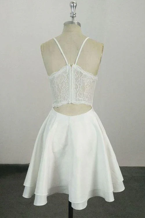 White V Neck Knee Length Short Prom Dress Homecoming Dress DP175