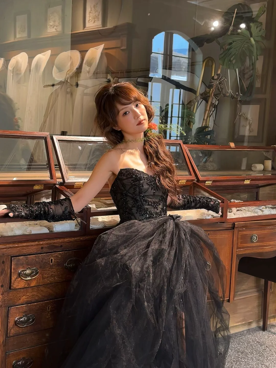 Black Ball Gown Sweetheart Neck Appliques Tulle Long Prom Dress Evening Dress DP3921