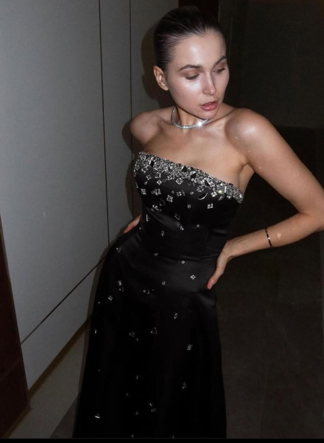 Charming A Line Strapless Black Satin Long Prom Dress Evening Dress DP1477