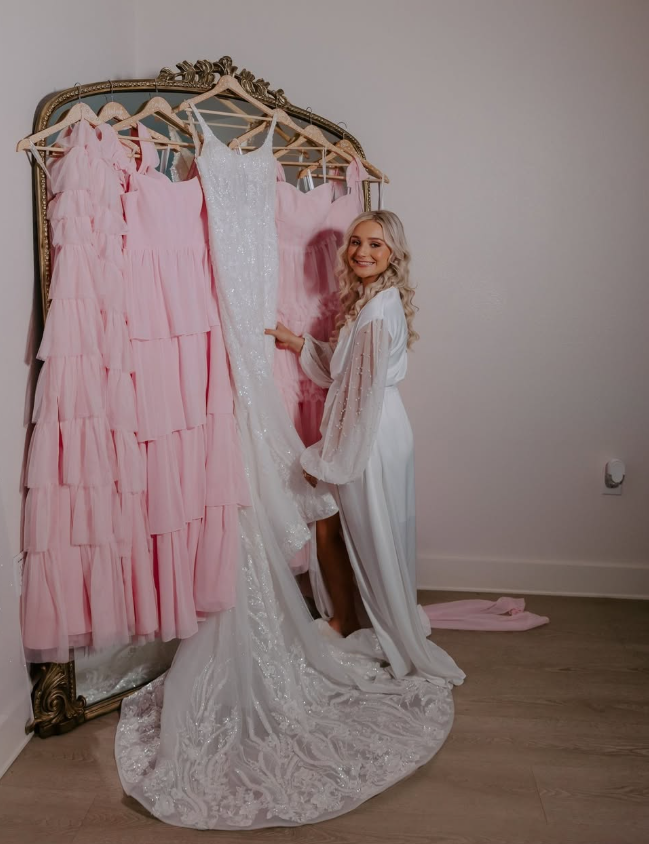 Sweety Pink A Line Straps Layered Chiffon Long Prom Dress Bridesmaid Dress with Slit DP4984