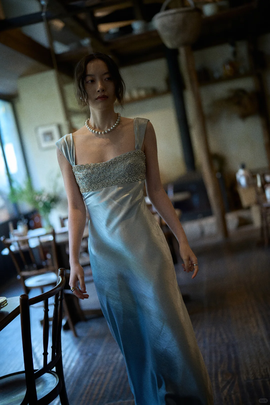 Elegant Blue A Line Straps Beaded Satin Long Prom Dress Date Dress DP4517