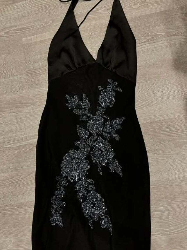 Sexy Black Sheath Halter Beaded Tulle Open Back Long Prom Dress Evening Dress DP4768